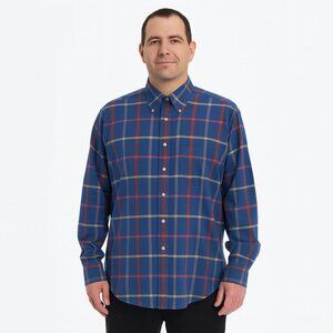 Bills Khakis Shirt Med Plaid Blue Long Sleeve Button Down Cotton Office Relaxed